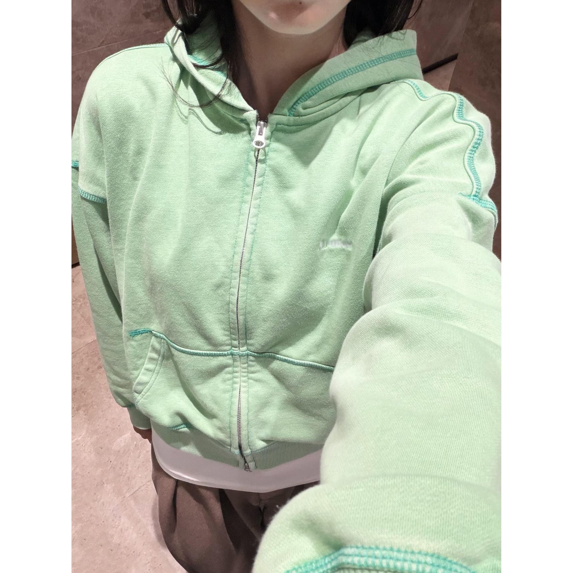 후아 면 복합 마 오래된 공예 4 개의 바늘 여섯 줄 이후 패키지 칼라 후드티 여성 파란색 카디건 코트 트렌디 상세 이미지 8