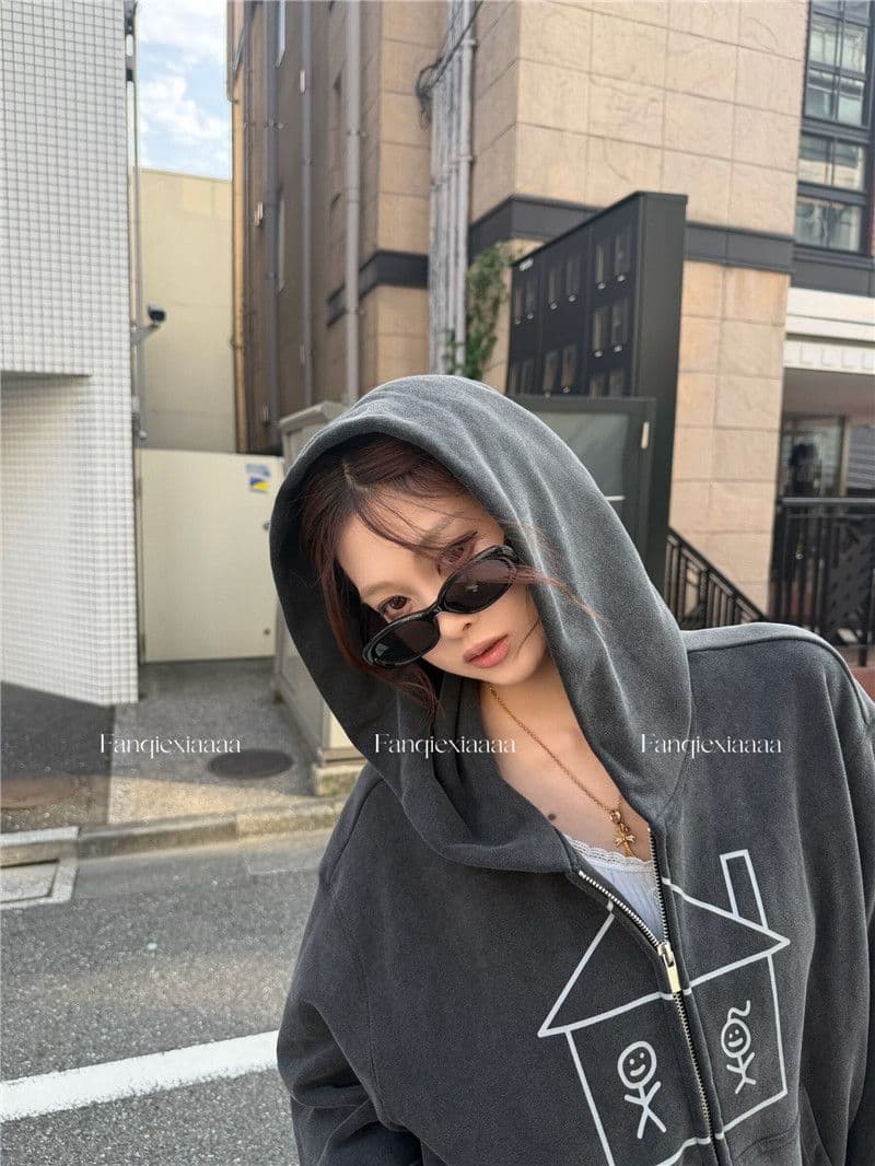 이후 패키지 칼라 후아 면 복합 마 오래된 공예 후드 알파벳 프린트 경기 사람들 후드티 재킷 상세 이미지 20