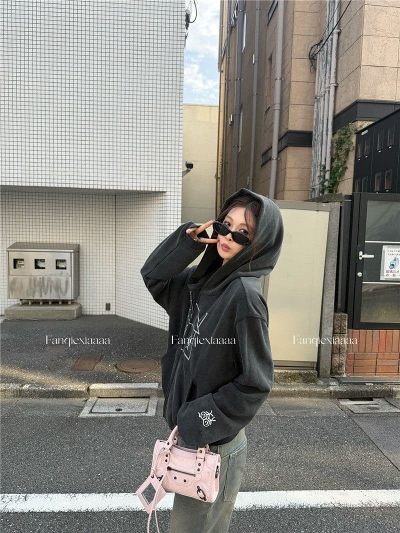 이후 패키지 칼라 후아 면 복합 마 오래된 공예 후드 알파벳 프린트 경기 사람들 후드티 재킷 상세 이미지 23