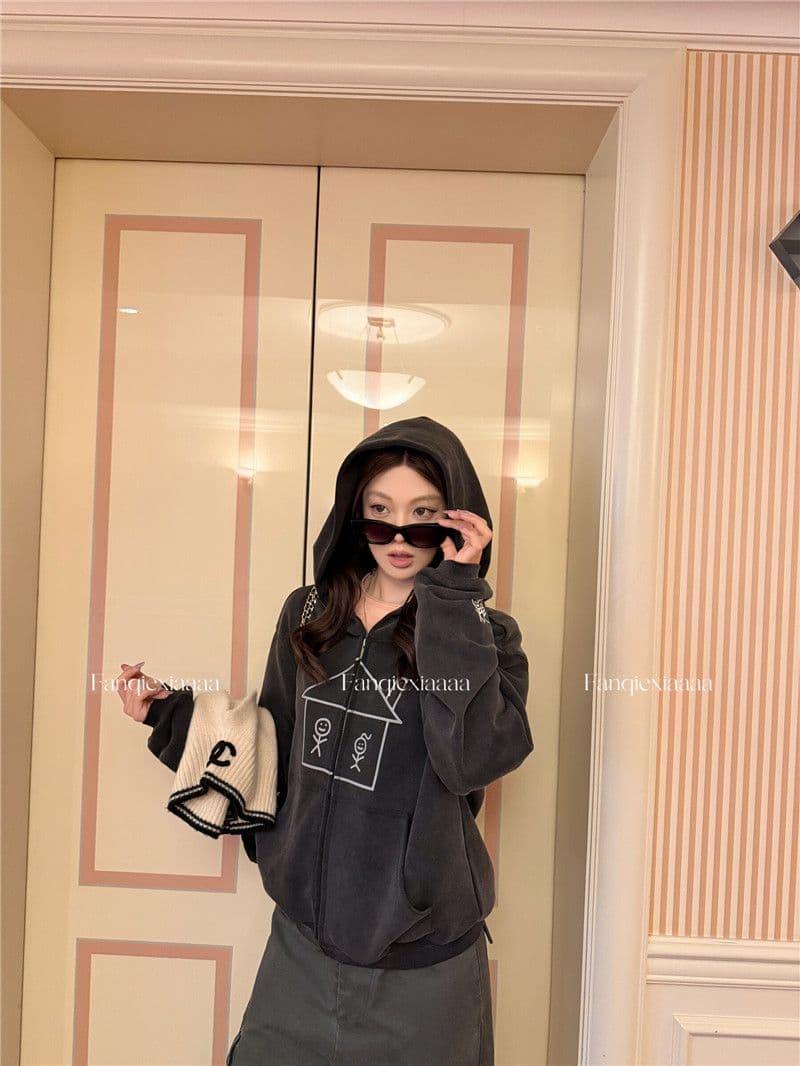 이후 패키지 칼라 후아 면 복합 마 오래된 공예 후드 알파벳 프린트 경기 사람들 후드티 재킷 상세 이미지 25