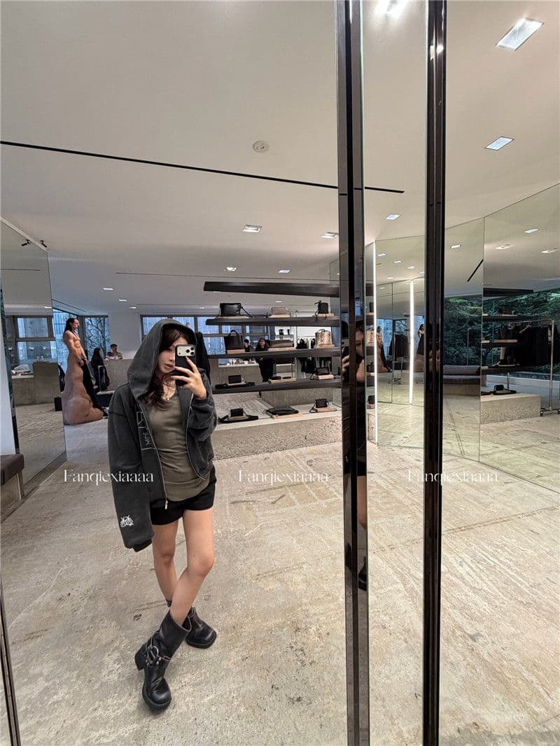 이후 패키지 칼라 후아 면 복합 마 오래된 공예 후드 알파벳 프린트 경기 사람들 후드티 재킷 상세 이미지 31