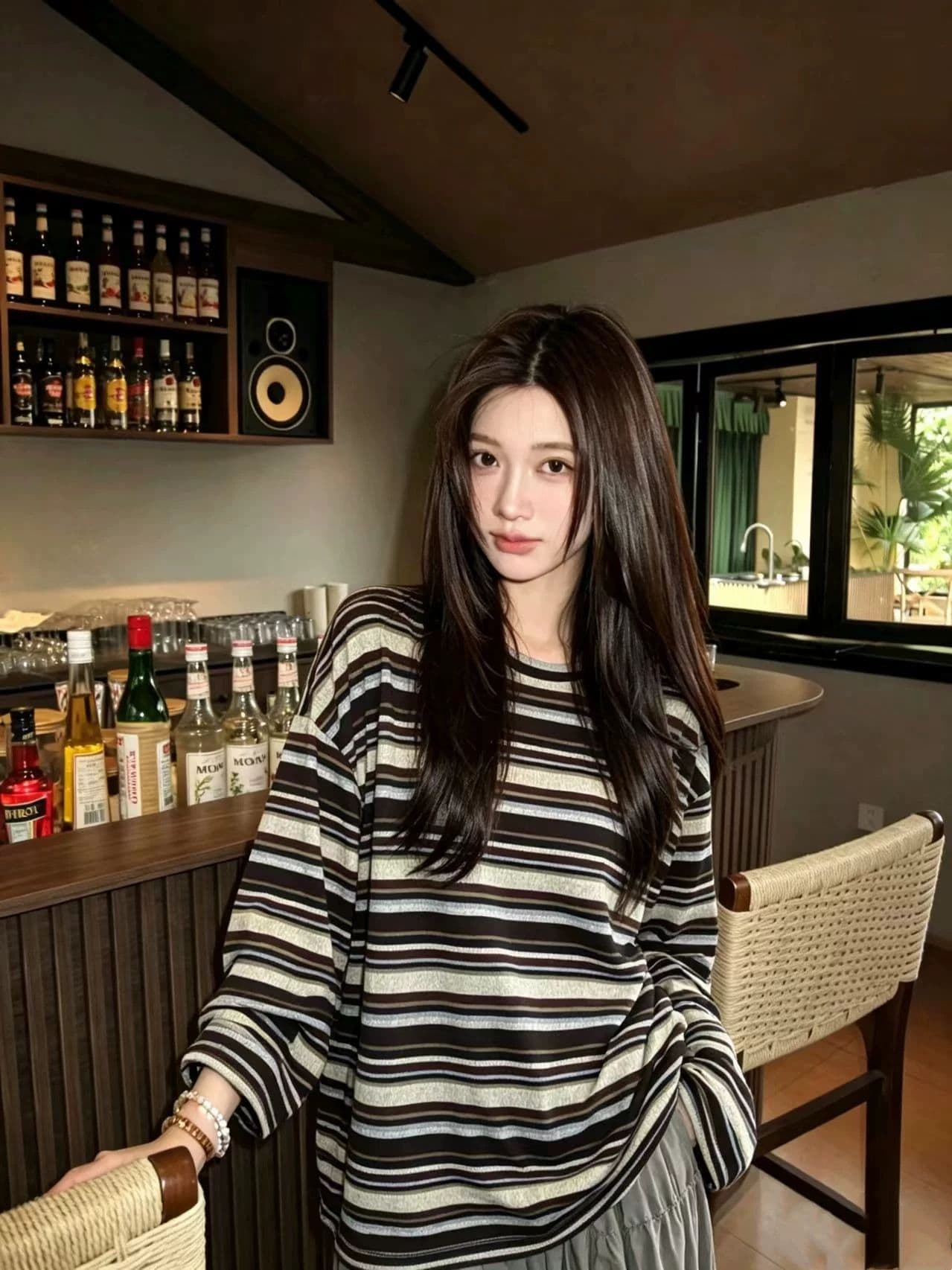 경관 그림 프랑스 양모 라운드 넥 배색 스트라이프 긴팔 이른 가을 새로운 슬림해 보이는 만나는 출퇴근 다용도 맨위 상세 이미지 1