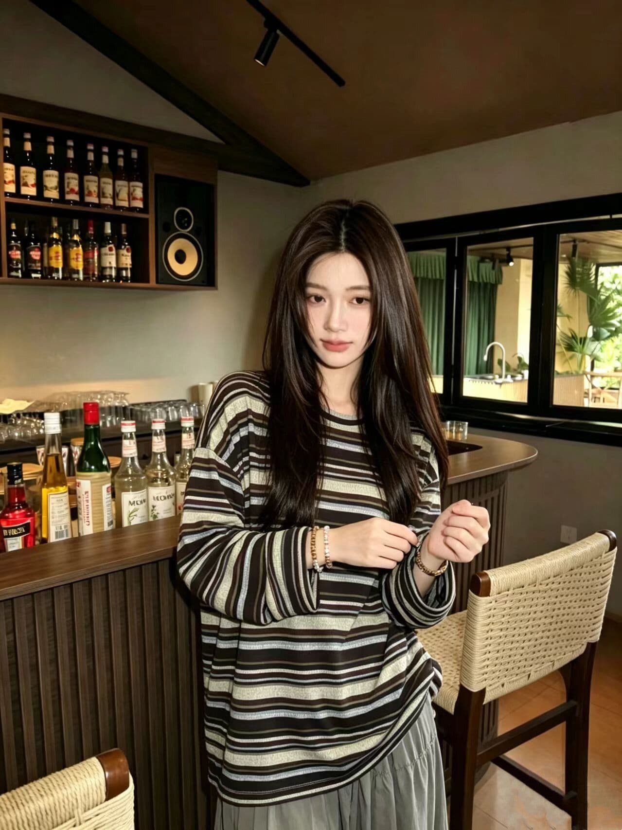 경관 그림 프랑스 양모 라운드 넥 배색 스트라이프 긴팔 이른 가을 새로운 슬림해 보이는 만나는 출퇴근 다용도 맨위 상세 이미지 5