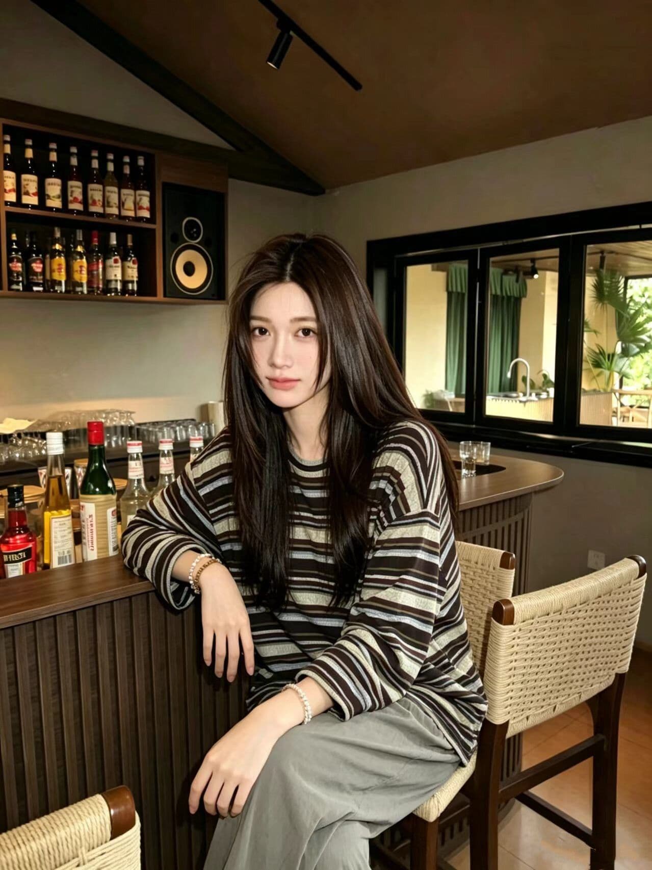 경관 그림 프랑스 양모 라운드 넥 배색 스트라이프 긴팔 이른 가을 새로운 슬림해 보이는 만나는 출퇴근 다용도 맨위 상세 이미지 7