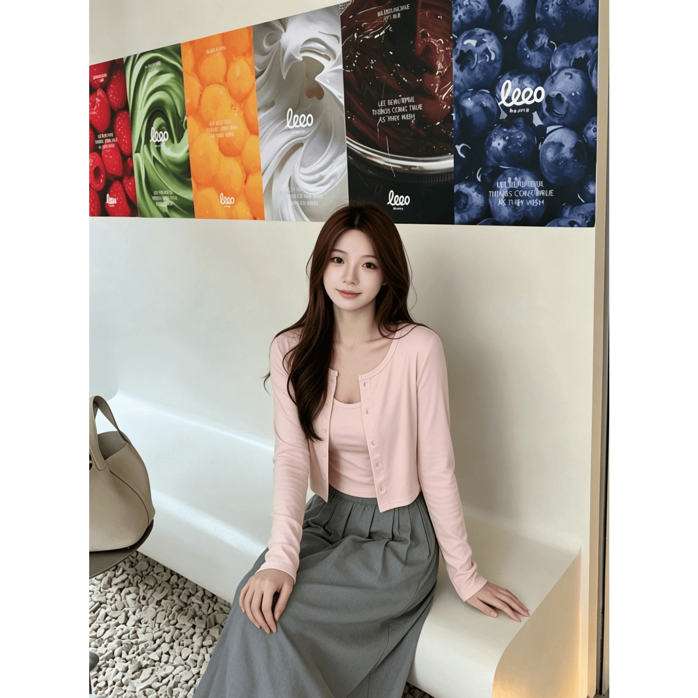 경관 그림 와 사고 방식 모달 260 그램 1 1 한 부서 달콤한 매운맛 핑크색 작은 슬링 오픈 가디건 세트 여성 이미지 5