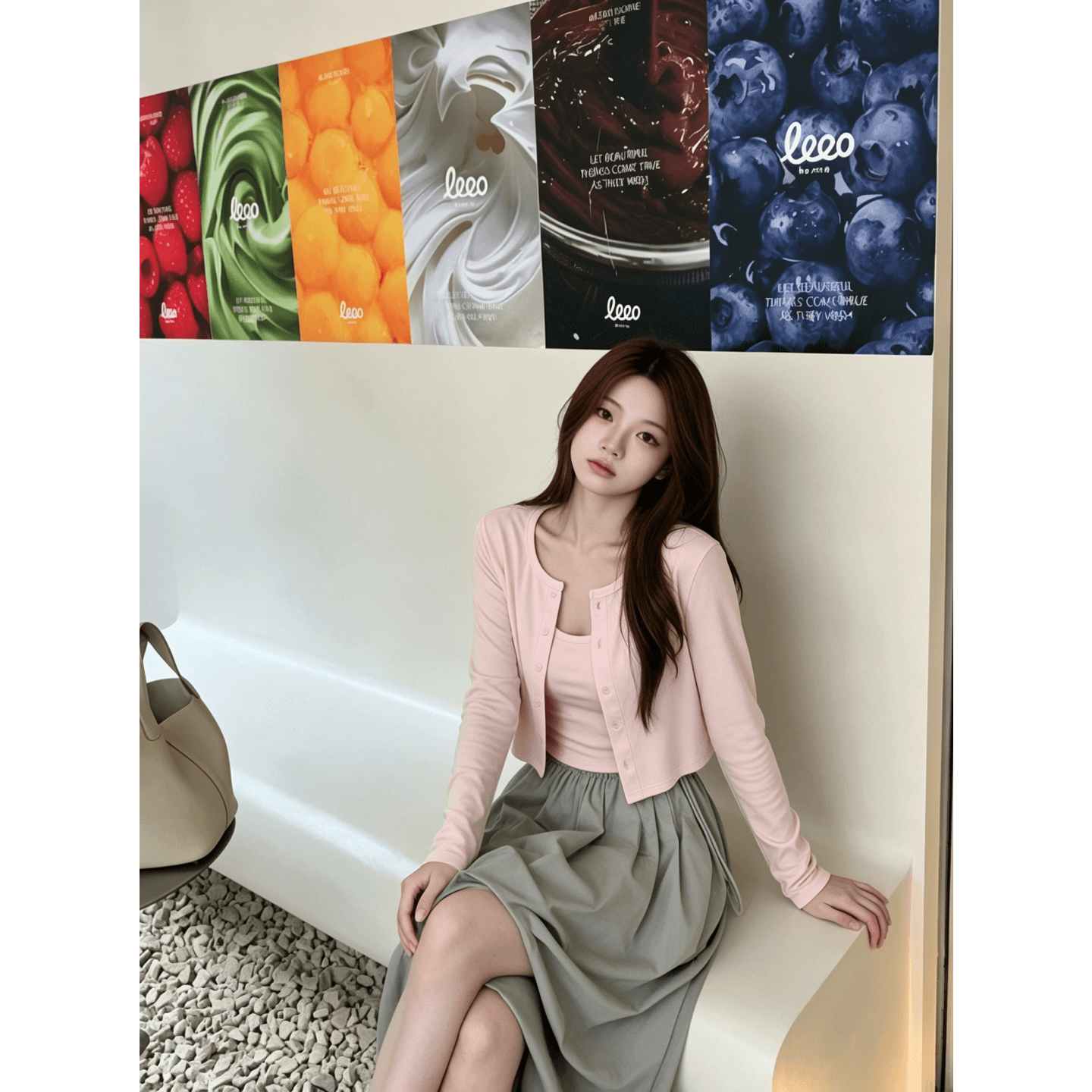 경관 그림 와 사고 방식 모달 260 그램 1 1 한 부서 달콤한 매운맛 핑크색 작은 슬링 오픈 가디건 세트 여성 이미지 3