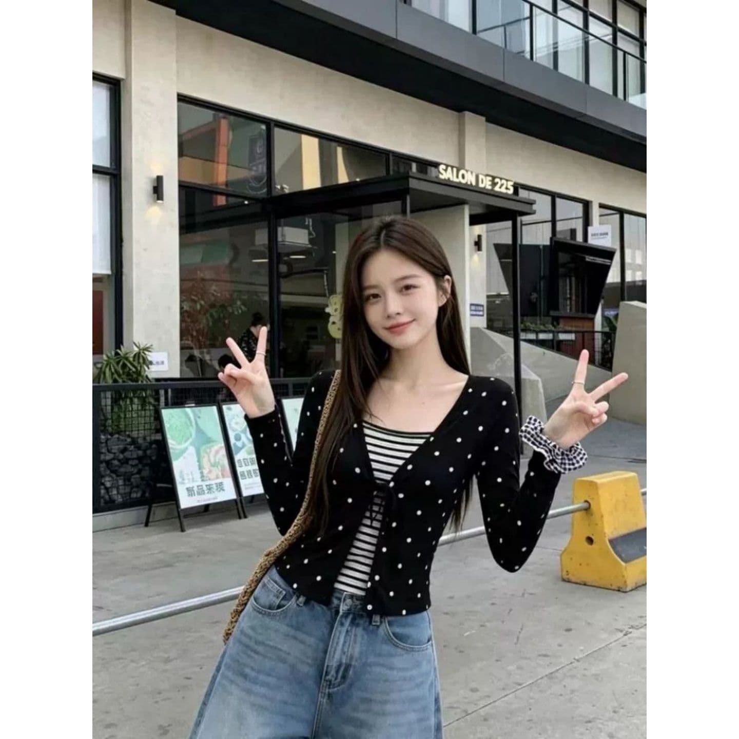 경관 그림 와 사고 방식 모달 260 그램 1 1 한 부서 핫걸 배색 스트라이프 몸매 가꾸기 페이크 레이어드 여성 상세 이미지 5
