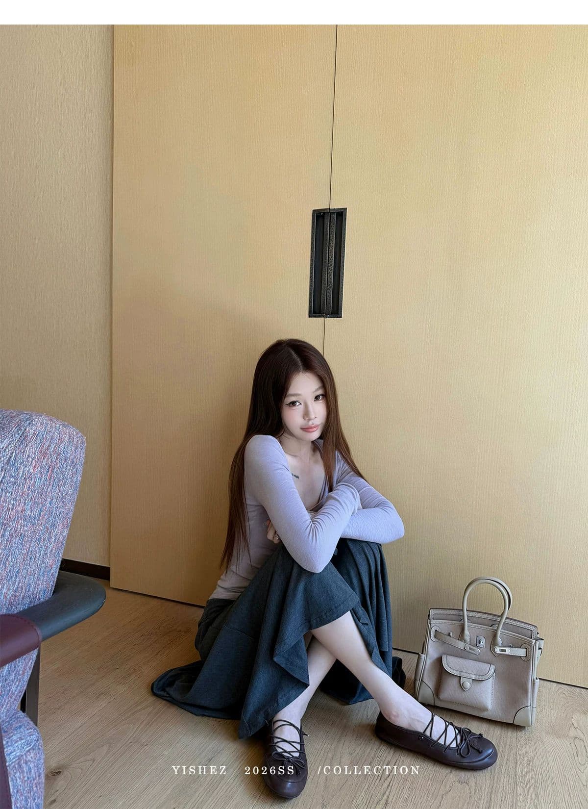 사람들 면 yishez 진짜 착용 이른 가을 주머니 헨리 셔츠 몸매 가꾸기 긴 소매 티셔츠 상세 이미지 6