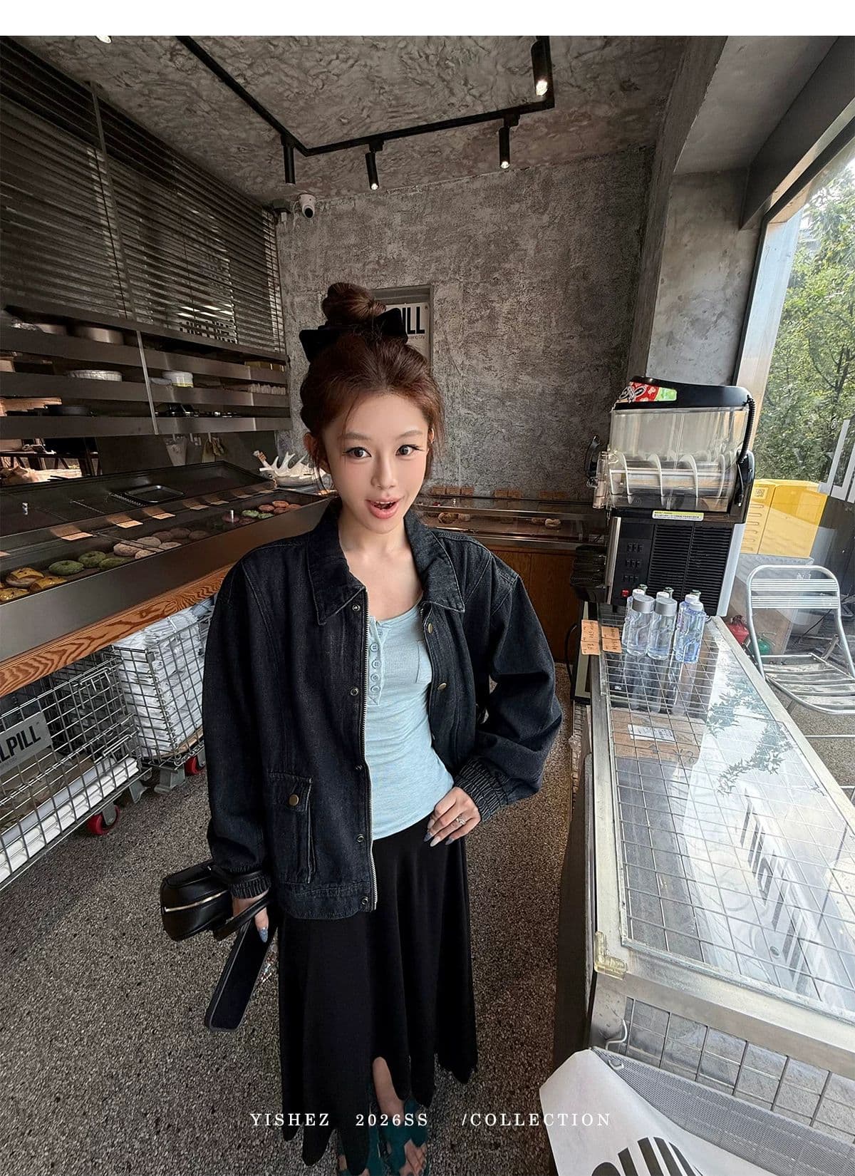 사람들 면 yishez 진짜 착용 이른 가을 주머니 헨리 셔츠 몸매 가꾸기 긴 소매 티셔츠 상세 이미지 29