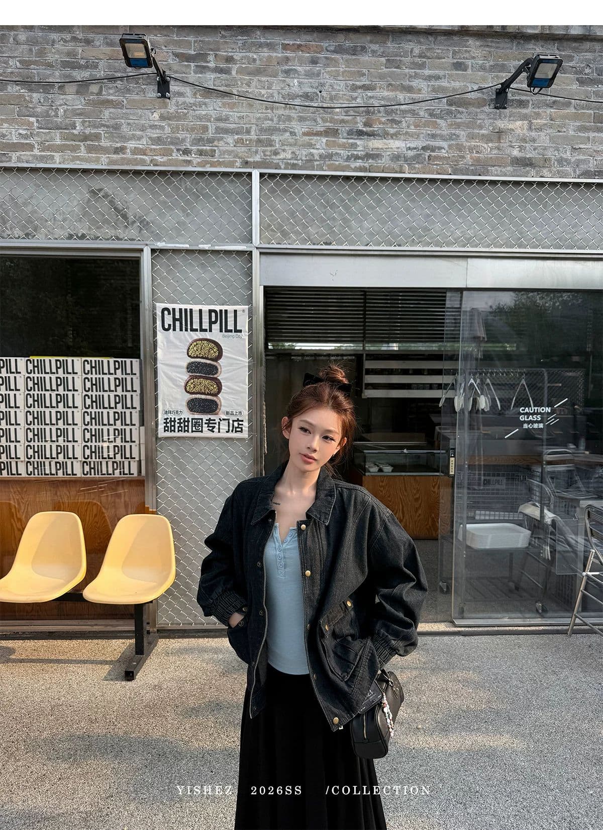 사람들 면 yishez 진짜 착용 이른 가을 주머니 헨리 셔츠 몸매 가꾸기 긴 소매 티셔츠 상세 이미지 30