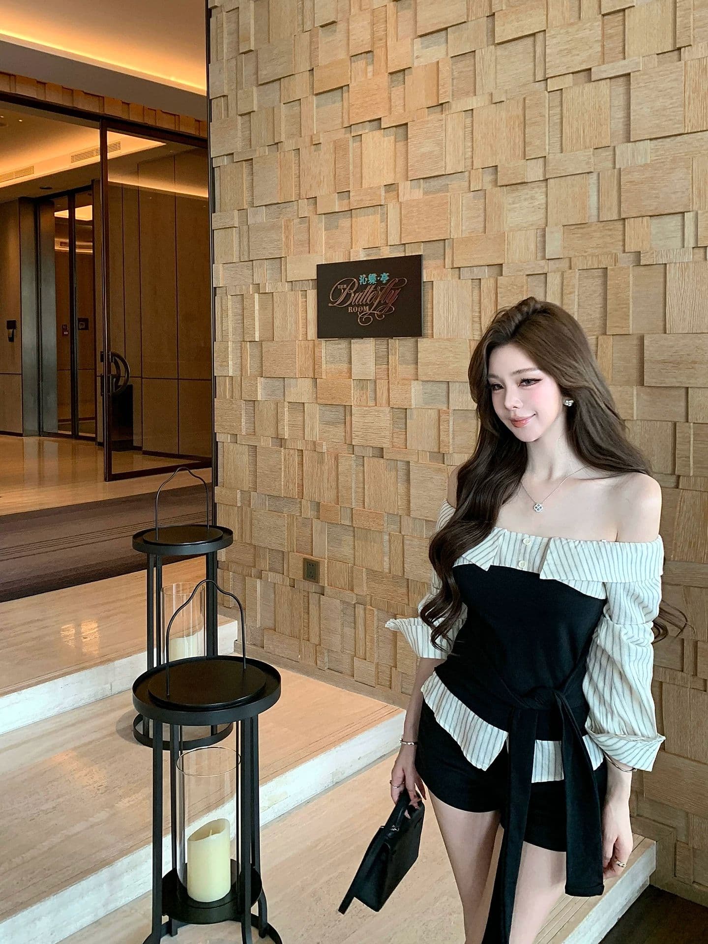 치우 고기 야오 높음 지혜 자매 배색 패치워크 니트 스웨터 여성 가을 오프숄더 순수한 욕망 허리 수축 맨위 이미지 4