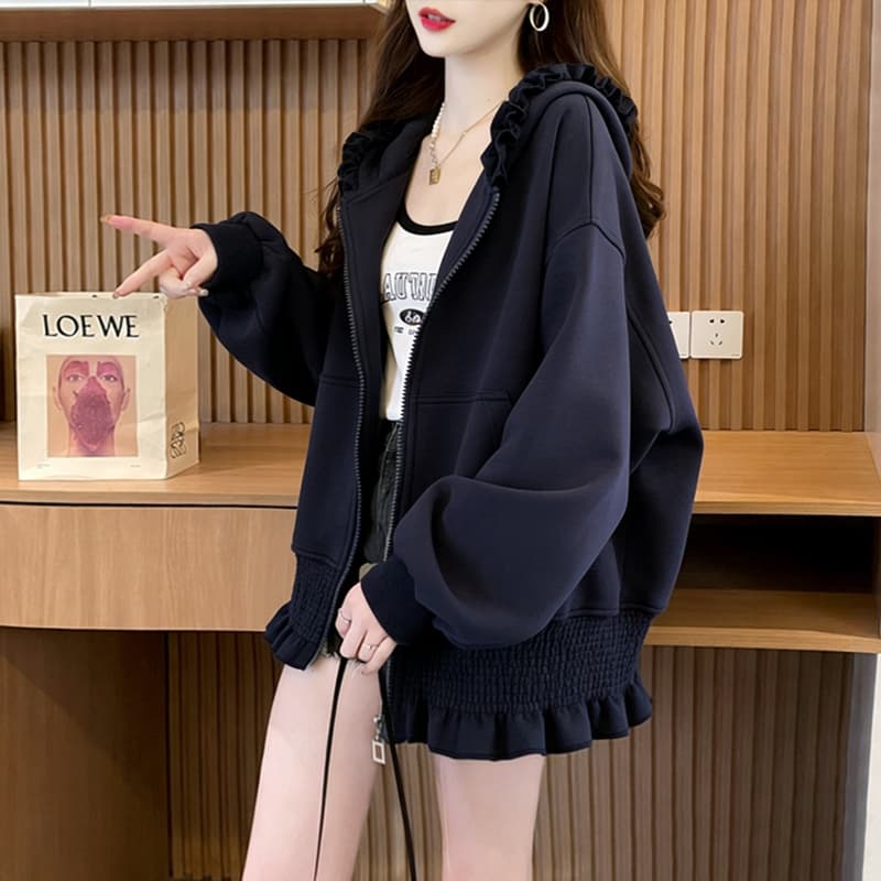 실사 300 그램 남자 바 면 폴리에스터 2026 봄 얇은 스타일 후드 티 스웨터 루즈핏 슬림해 보이는 캐주얼 여성 코트 상세 이미지 4