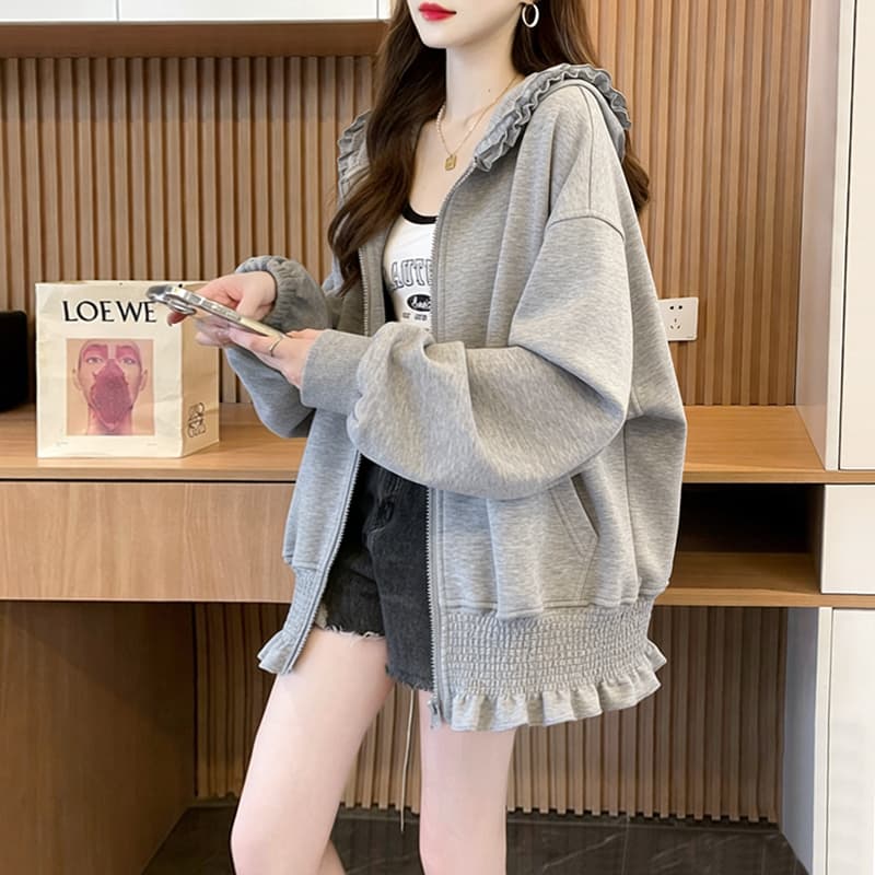 실사 300 그램 남자 바 면 폴리에스터 2026 봄 얇은 스타일 후드 티 스웨터 루즈핏 슬림해 보이는 캐주얼 여성 코트 상세 이미지 13