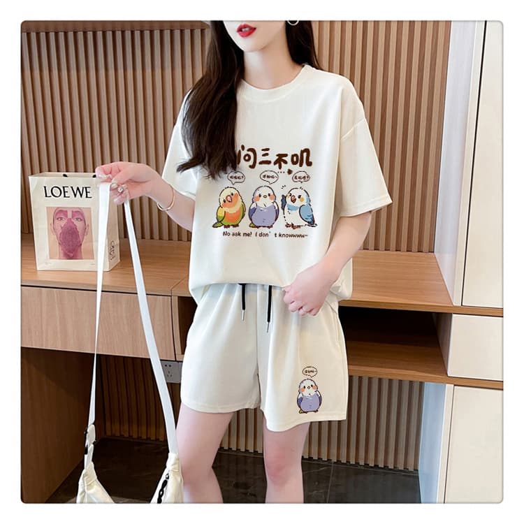 순면 21 200그램 2026 여름 캐주얼 운동 반팔 티셔츠 반바지 여성 투피스 세트 상세 이미지 5