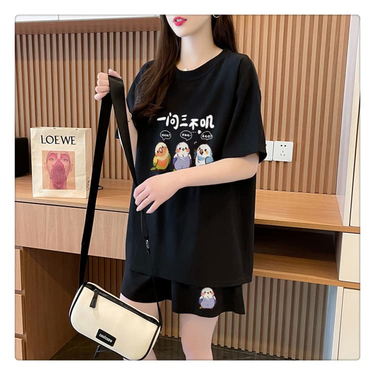 순면 21 200그램 2026 여름 캐주얼 운동 반팔 티셔츠 반바지 여성 투피스 세트 상세 이미지 9