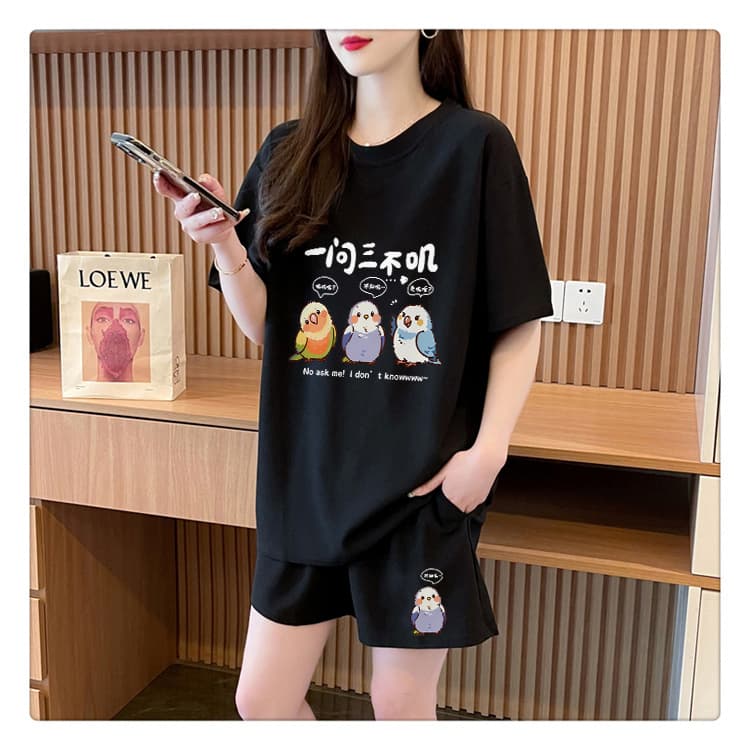 순면 21 200그램 2026 여름 캐주얼 운동 반팔 티셔츠 반바지 여성 투피스 세트 상세 이미지 10