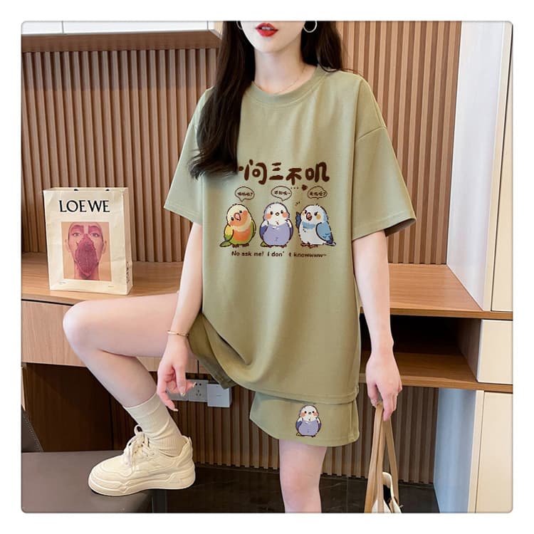 순면 21 200그램 2026 여름 캐주얼 운동 반팔 티셔츠 반바지 여성 투피스 세트 상세 이미지 20