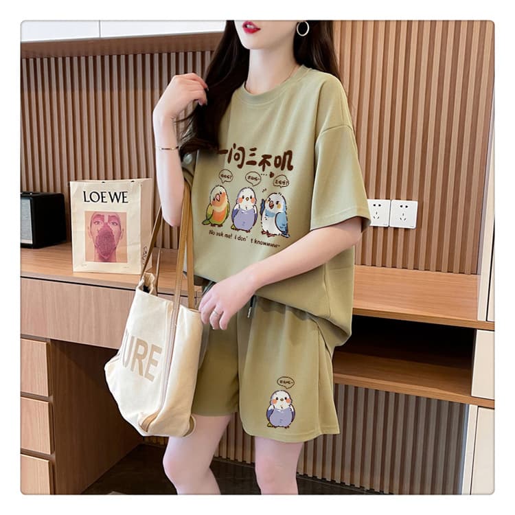 순면 21 200그램 2026 여름 캐주얼 운동 반팔 티셔츠 반바지 여성 투피스 세트 상세 이미지 23