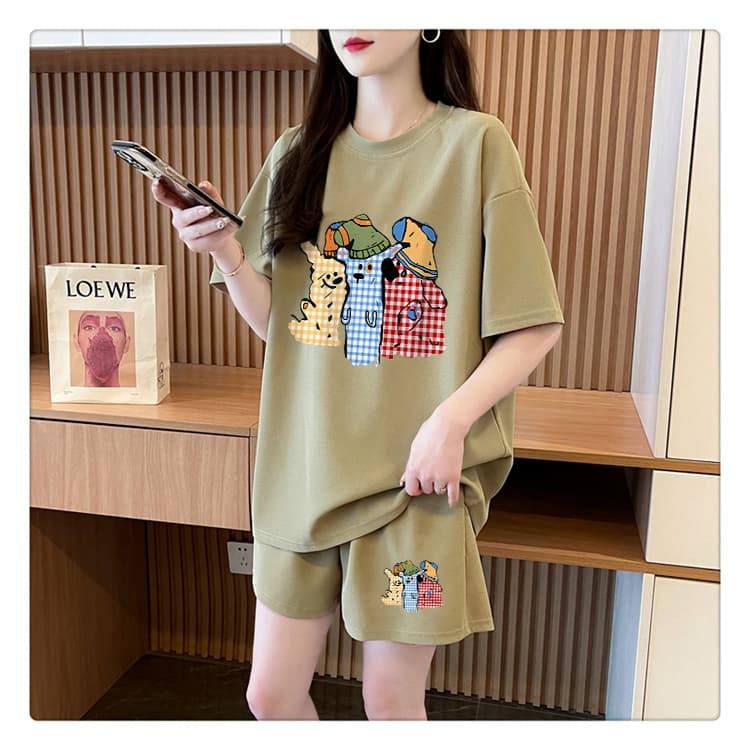 순면 21 200그램 2026 여름 캐주얼 운동 반팔 티셔츠 반바지 여성 투피스 세트 상세 이미지 24