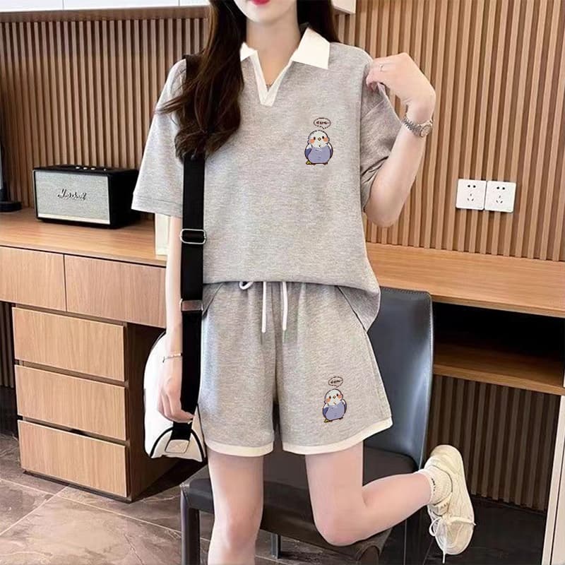 실사 순면 32 더블 실 320 그램 2026 여름 운동 반팔 티셔츠 반바지 투피스 슈트 여성 상세 이미지 14