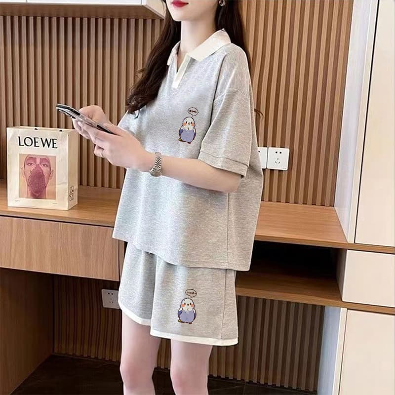 실사 순면 32 더블 실 320 그램 2026 여름 운동 반팔 티셔츠 반바지 투피스 슈트 여성 상세 이미지 16