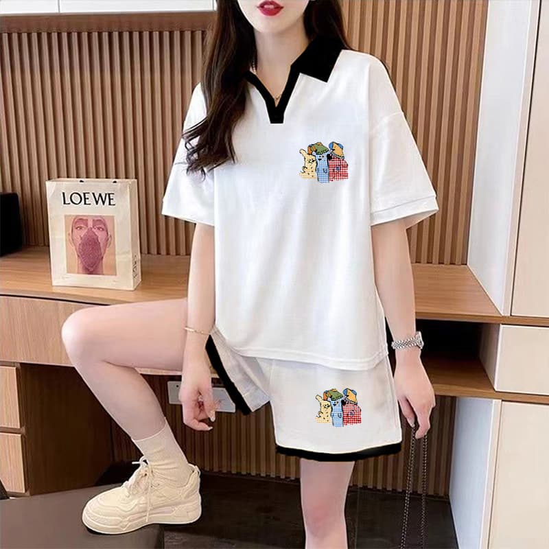 실사 순면 32 더블 실 320 그램 2026 여름 운동 반팔 티셔츠 반바지 투피스 슈트 여성 상세 이미지 2