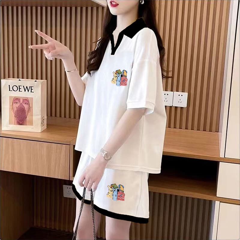실사 순면 32 더블 실 320 그램 2026 여름 운동 반팔 티셔츠 반바지 투피스 슈트 여성 상세 이미지 4