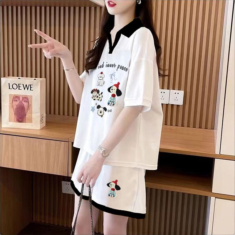 실사 특별 가격 순면 32 더블 실 320 그램 2026 여름 운동 반팔 티셔츠 반바지 투피스 슈트 여성 상세 이미지 4