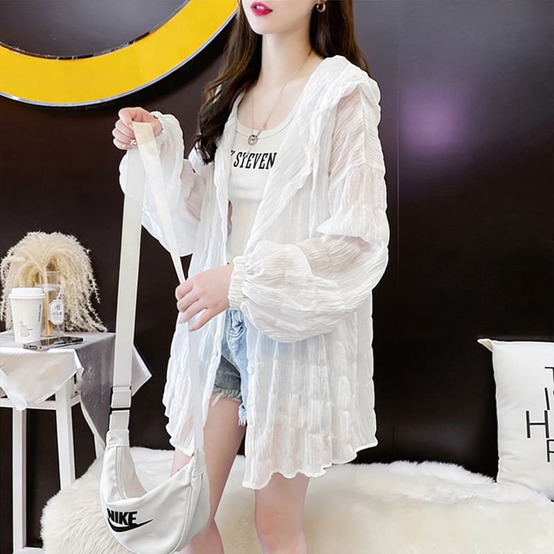 실사 폴리에스터 여름 얇은 스타일 통기성 후드 자외선 차단 복 여성 2026 루즈핏 캐주얼 긴팔 재킷 맨위 상세 이미지 2