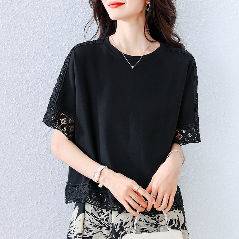 실사 신제품 레이스 홀로우 아웃 다용도 반팔 맨위 2026 여름 새로운 패션 외국 가스 세트 여성 이미지 2