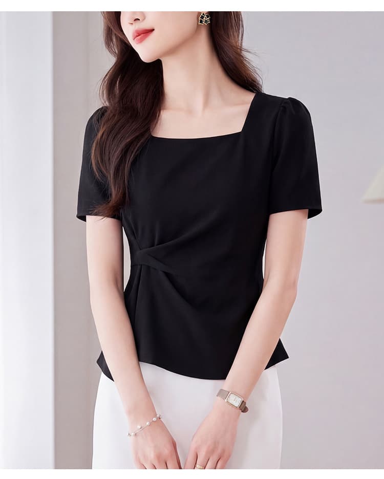 실사 패션 광장 칼라 반팔 여름 새로운 불규칙 디자인 센스 슬림해 보이는 다용도 프로 피부 순면 티셔츠 맨위 상세 이미지 16