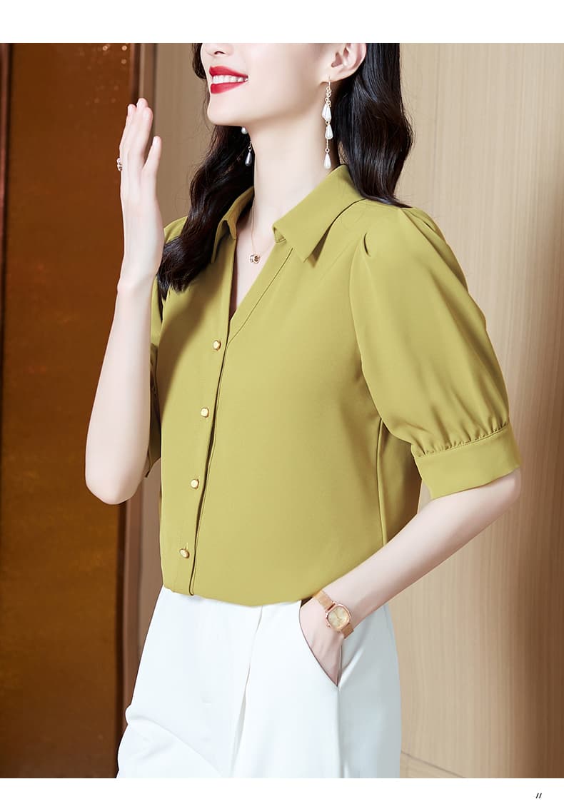 실사 2026 여름 새로운 반팔 여성 셔츠 여름 V넥 거품 소매 프랑스식 Chic 품격 시폰 셔츠 여성 상세 이미지 13