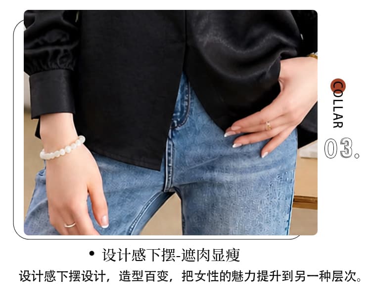 실사 검정색 폴로 칼라 셔츠 여성 2026 가을 새로운 레이스업 스카프 품격 슬림해 보이는 연령 감소 출퇴근 맨위 상세 이미지 7