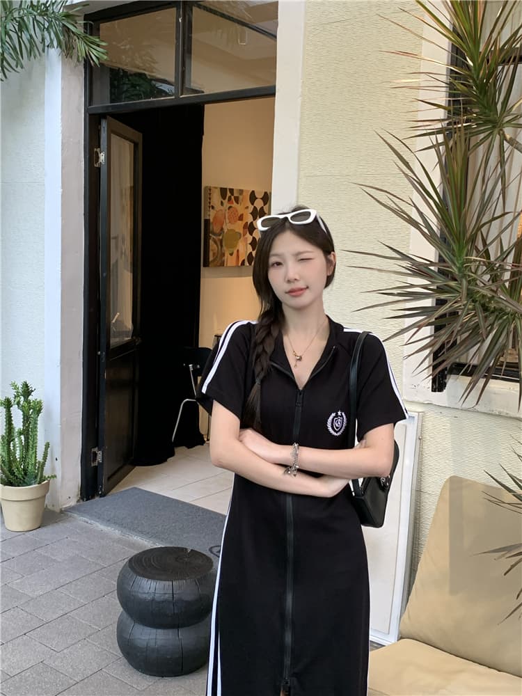 실사 지방 mm 빅 사이즈 프랑스식 학원 스타일 연령 감소 슬림해 보이는 표지 고기 자수 드레스 상세 이미지 4