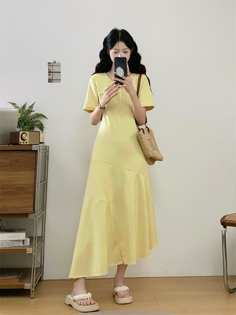 실사 지방 mm 프랑스식 미니멀리즘 홀로우 아웃 루즈핏 표지 고기 슬림해 보이는 롱 코트 드레스 이미지 3