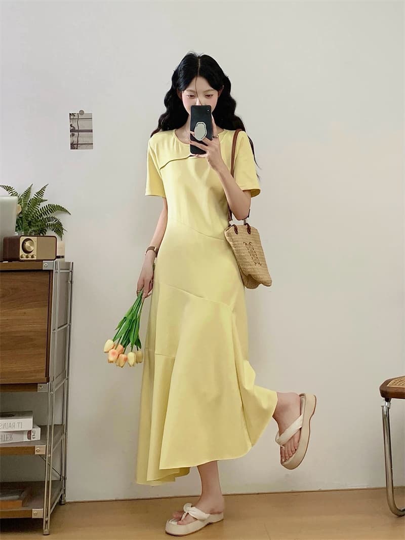 실사 지방 mm 프랑스식 미니멀리즘 홀로우 아웃 루즈핏 표지 고기 슬림해 보이는 롱 코트 드레스 상세 이미지 9