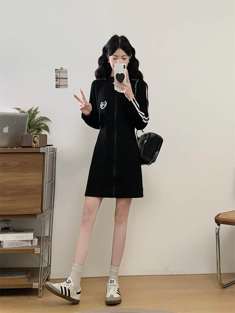 실사 지방 mm 스탠드 칼라 지퍼 길다 쇼트 스타일 슬림해 보이는 표지 고기 허리 수축 드레스 상세 이미지 15