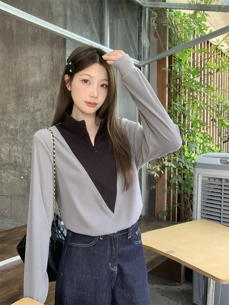 실사 지방 mm 한 부서 디자인 센스 연령 감소 패치워크 색상 하프 지퍼 슬림해 보이는 맨위