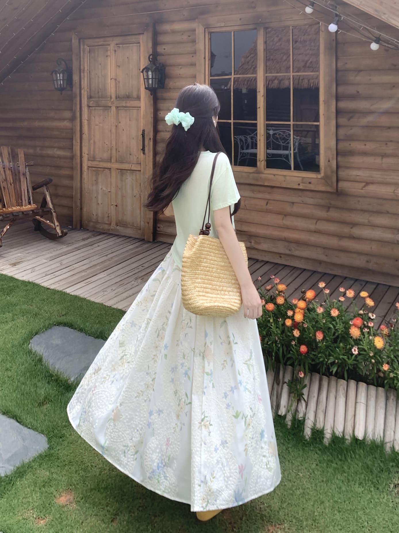 실사 여름 프랑스식 디자인 센스 부드러운 바람 반팔 티셔츠 자수 꽃무늬 반신 스커트 빅 사이즈 투피스 슈트 상세 이미지 13