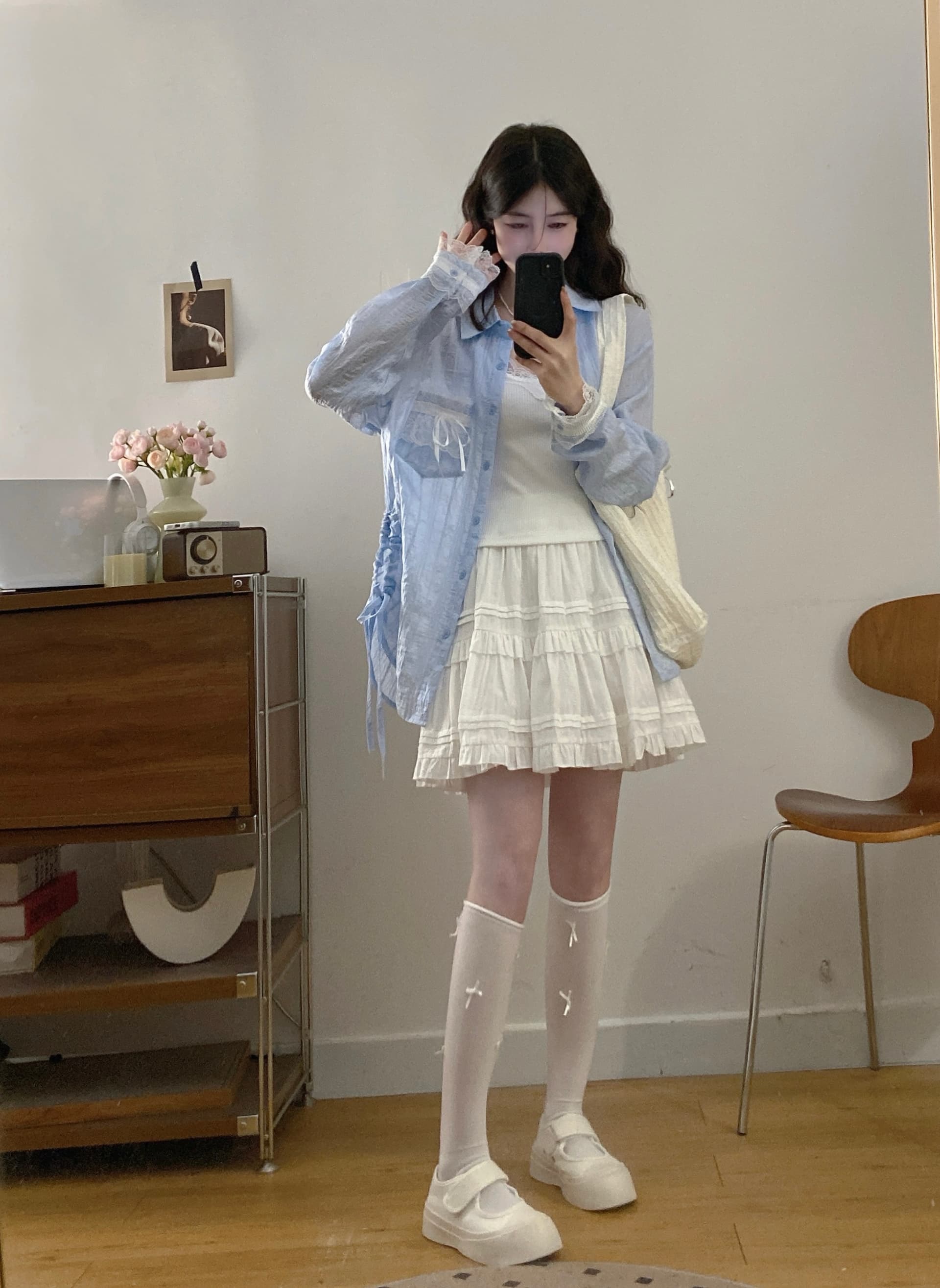 실사 새로운 몸매 가꾸기 슬림해 보이는 캐미솔 레이스 조각 트임 셔츠 패션 반신 스커트 빅 사이즈 세트 상세 이미지 2