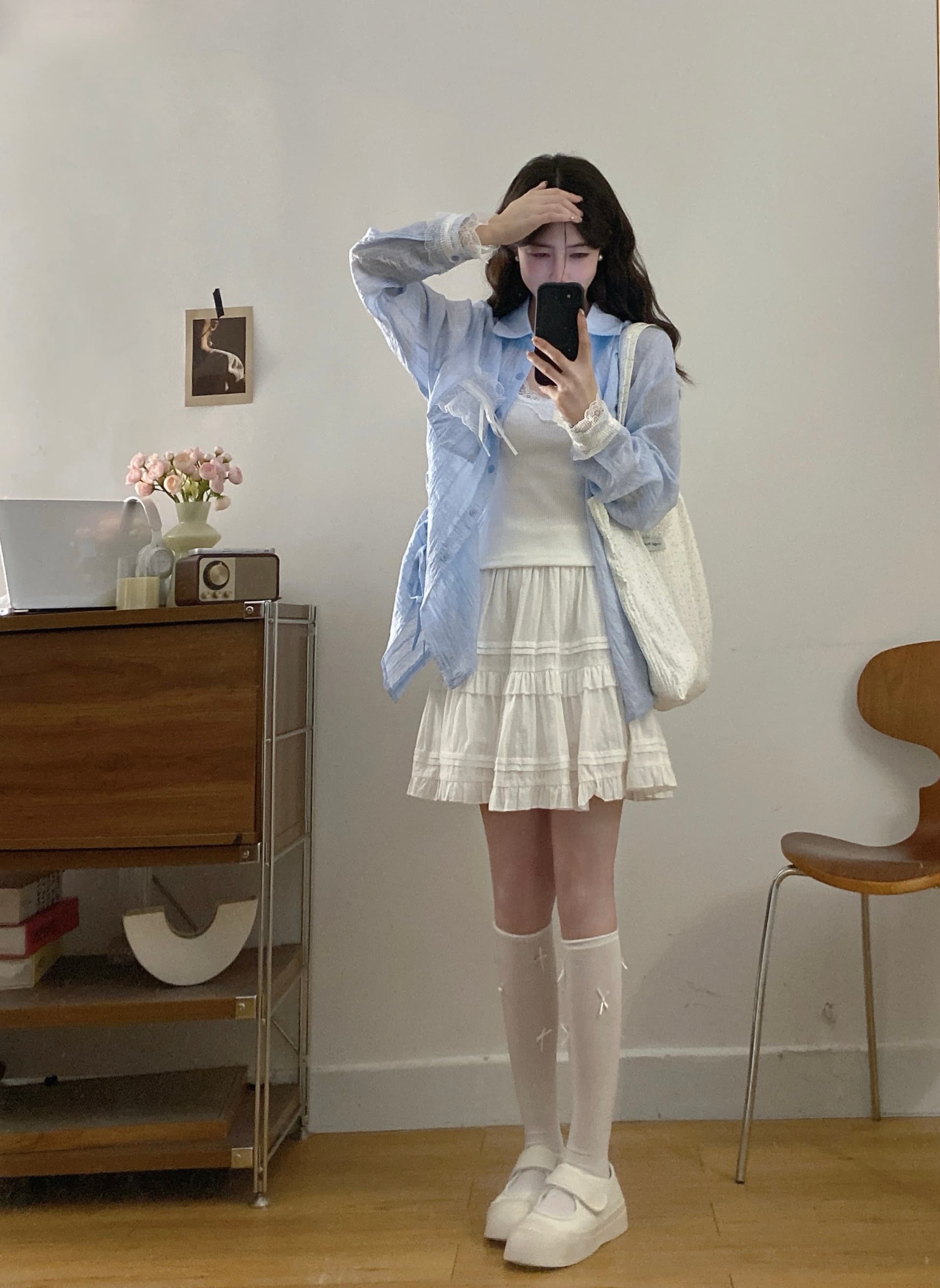 실사 새로운 몸매 가꾸기 슬림해 보이는 캐미솔 레이스 조각 트임 셔츠 패션 반신 스커트 빅 사이즈 세트 상세 이미지 3