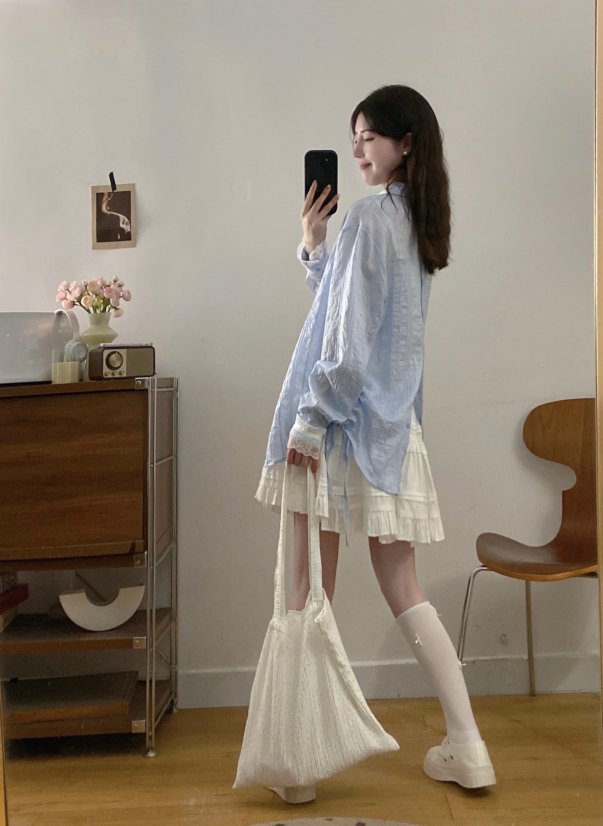 실사 새로운 몸매 가꾸기 슬림해 보이는 캐미솔 레이스 조각 트임 셔츠 패션 반신 스커트 빅 사이즈 세트 상세 이미지 4