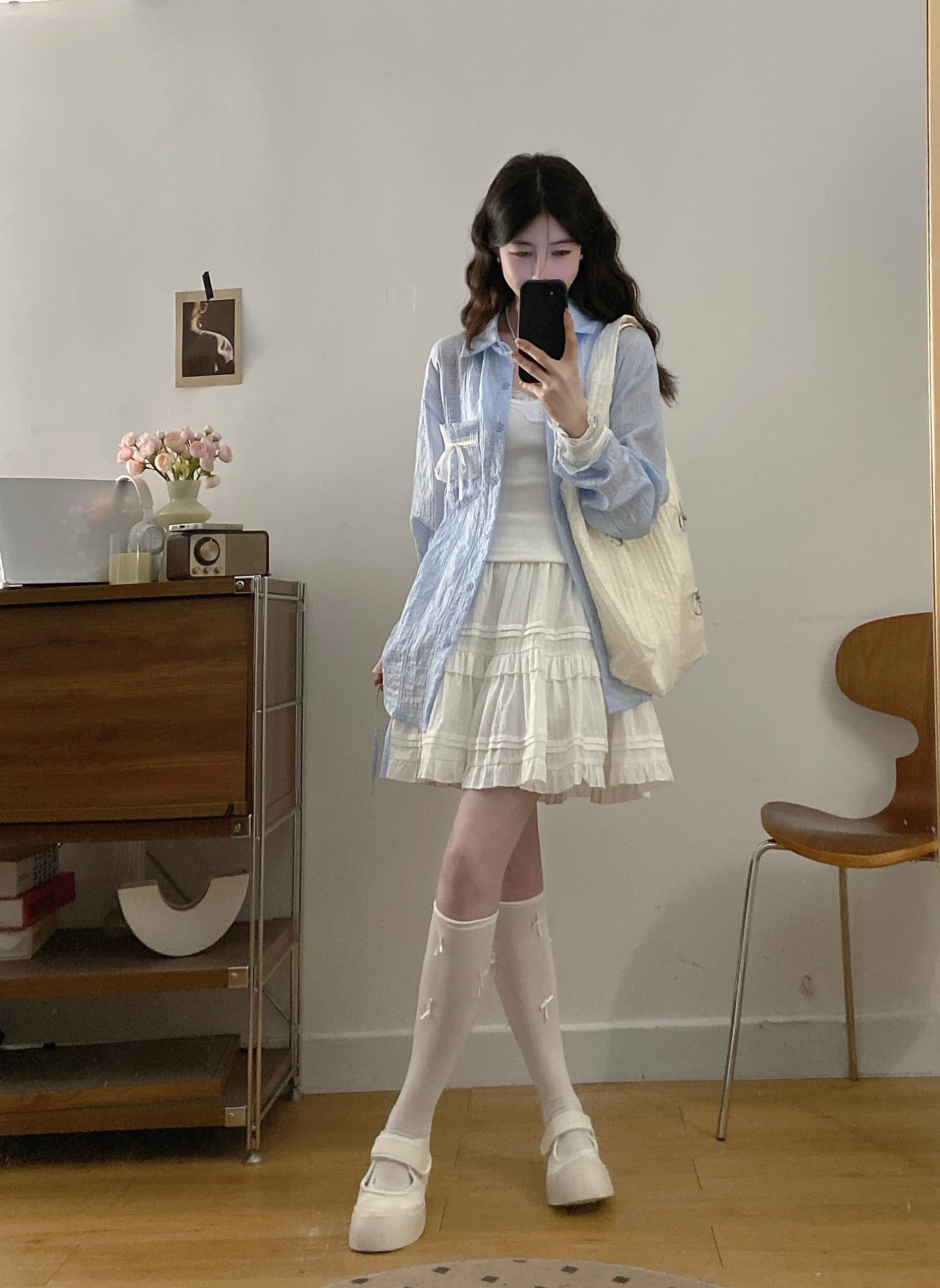 실사 새로운 몸매 가꾸기 슬림해 보이는 캐미솔 레이스 조각 트임 셔츠 패션 반신 스커트 빅 사이즈 세트 상세 이미지 5