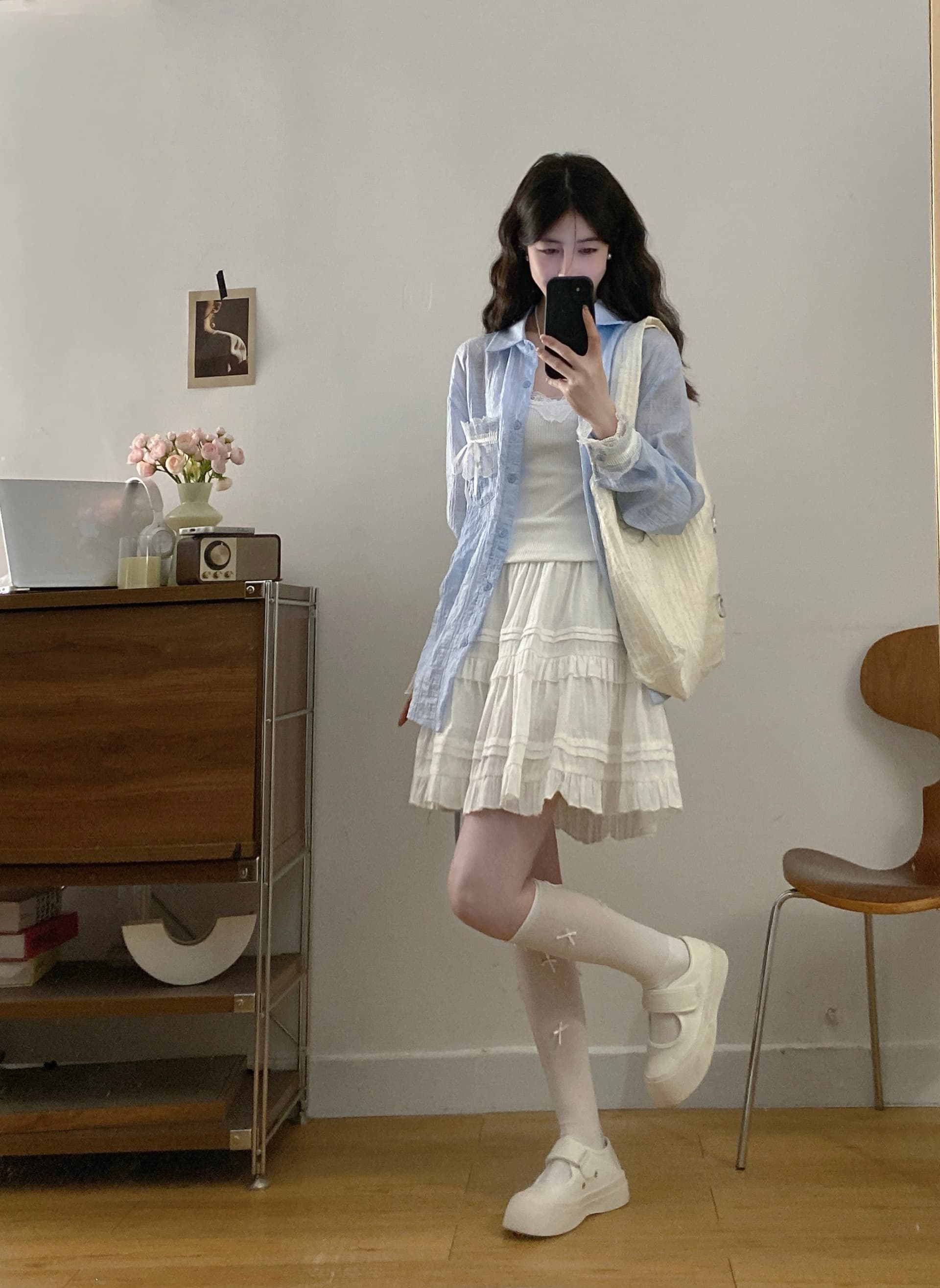 실사 새로운 몸매 가꾸기 슬림해 보이는 캐미솔 레이스 조각 트임 셔츠 패션 반신 스커트 빅 사이즈 세트 상세 이미지 6