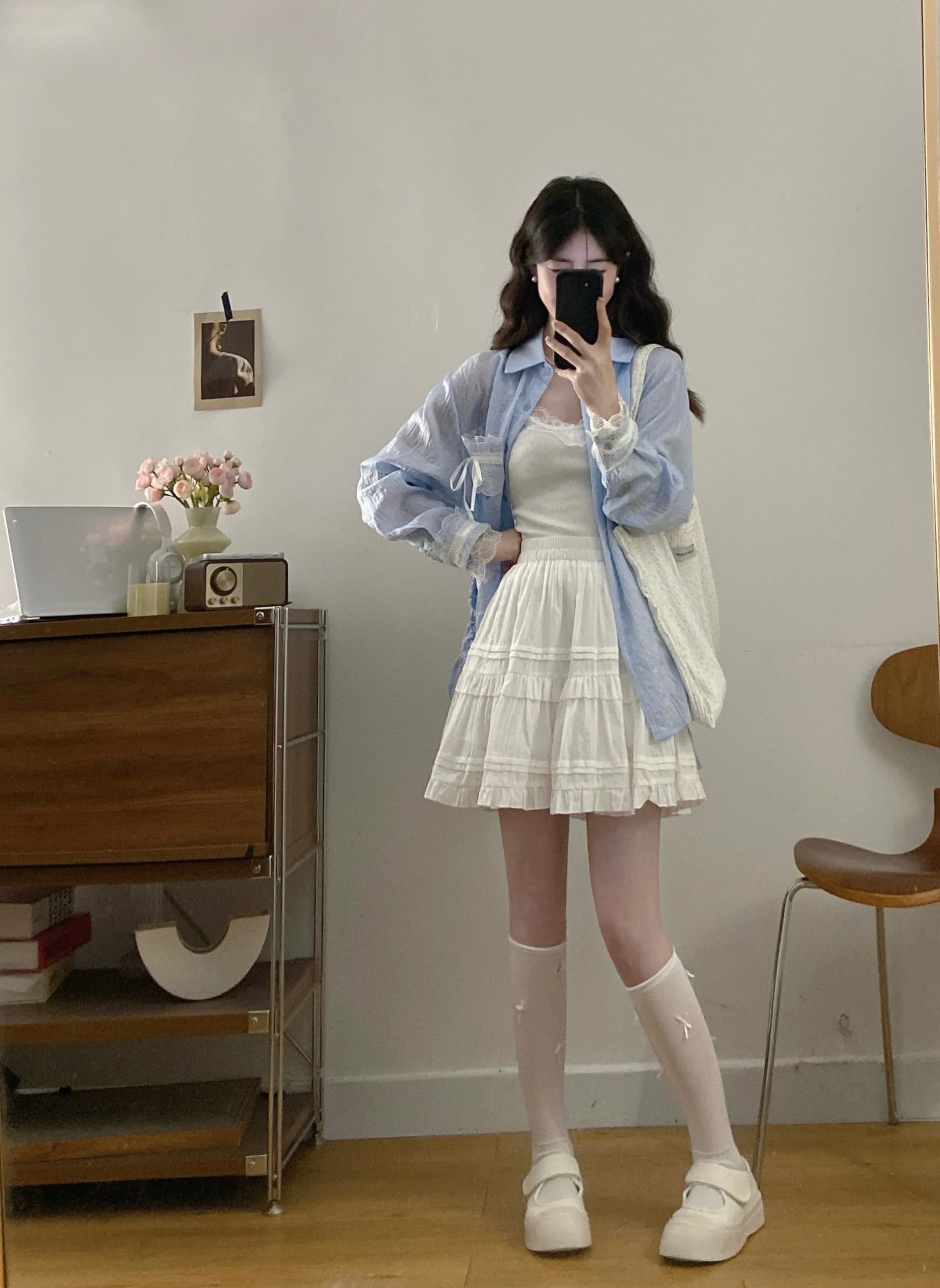 실사 새로운 몸매 가꾸기 슬림해 보이는 캐미솔 레이스 조각 트임 셔츠 패션 반신 스커트 빅 사이즈 세트 상세 이미지 9