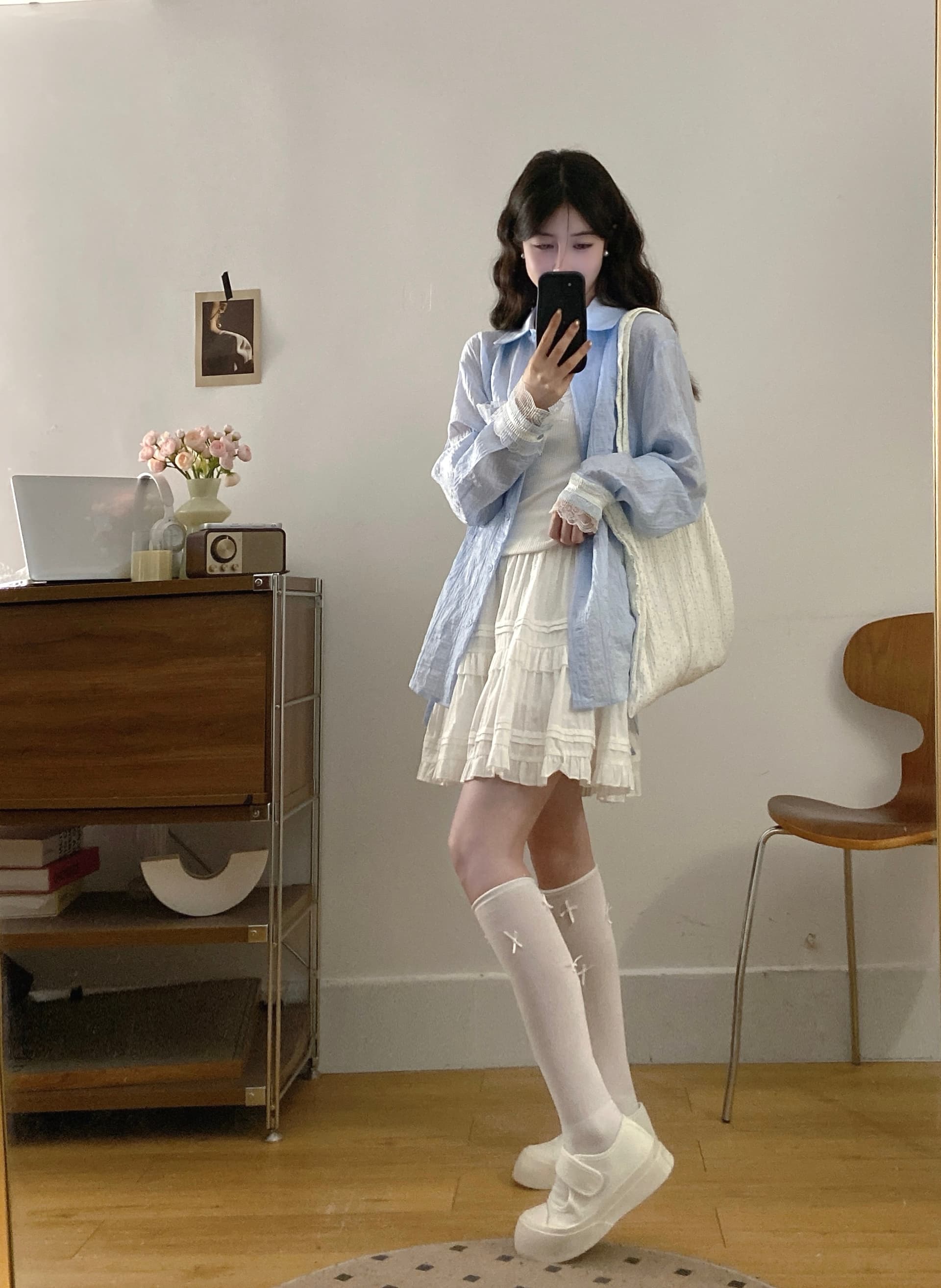 실사 새로운 몸매 가꾸기 슬림해 보이는 캐미솔 레이스 조각 트임 셔츠 패션 반신 스커트 빅 사이즈 세트 상세 이미지 10
