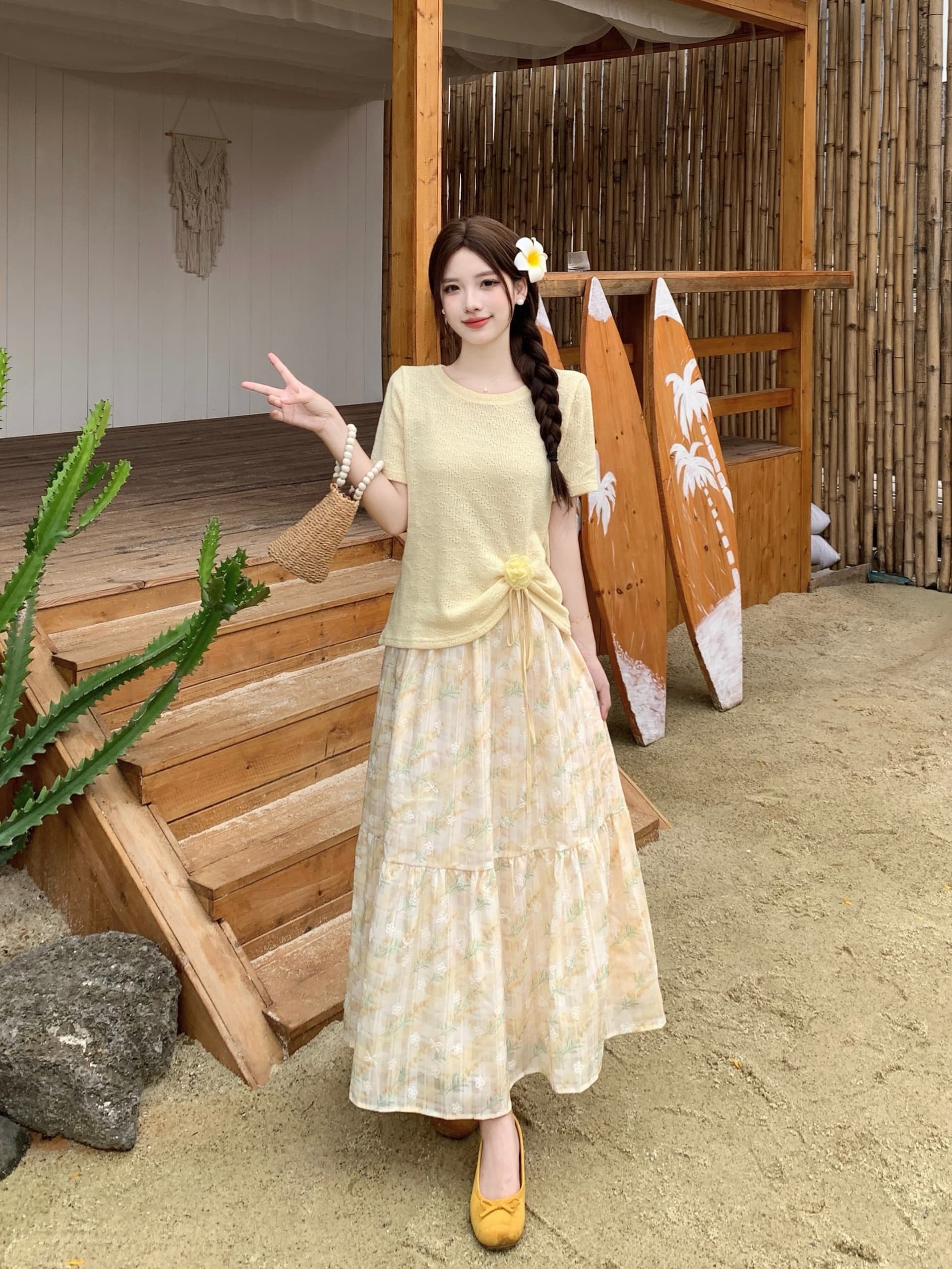 실사 여름 새로운 한 부서 디자인 센스 부드러운 바람 반팔 맨위 꽃무늬 반신 스커트 빅 사이즈 투피스 슈트 상세 이미지 4