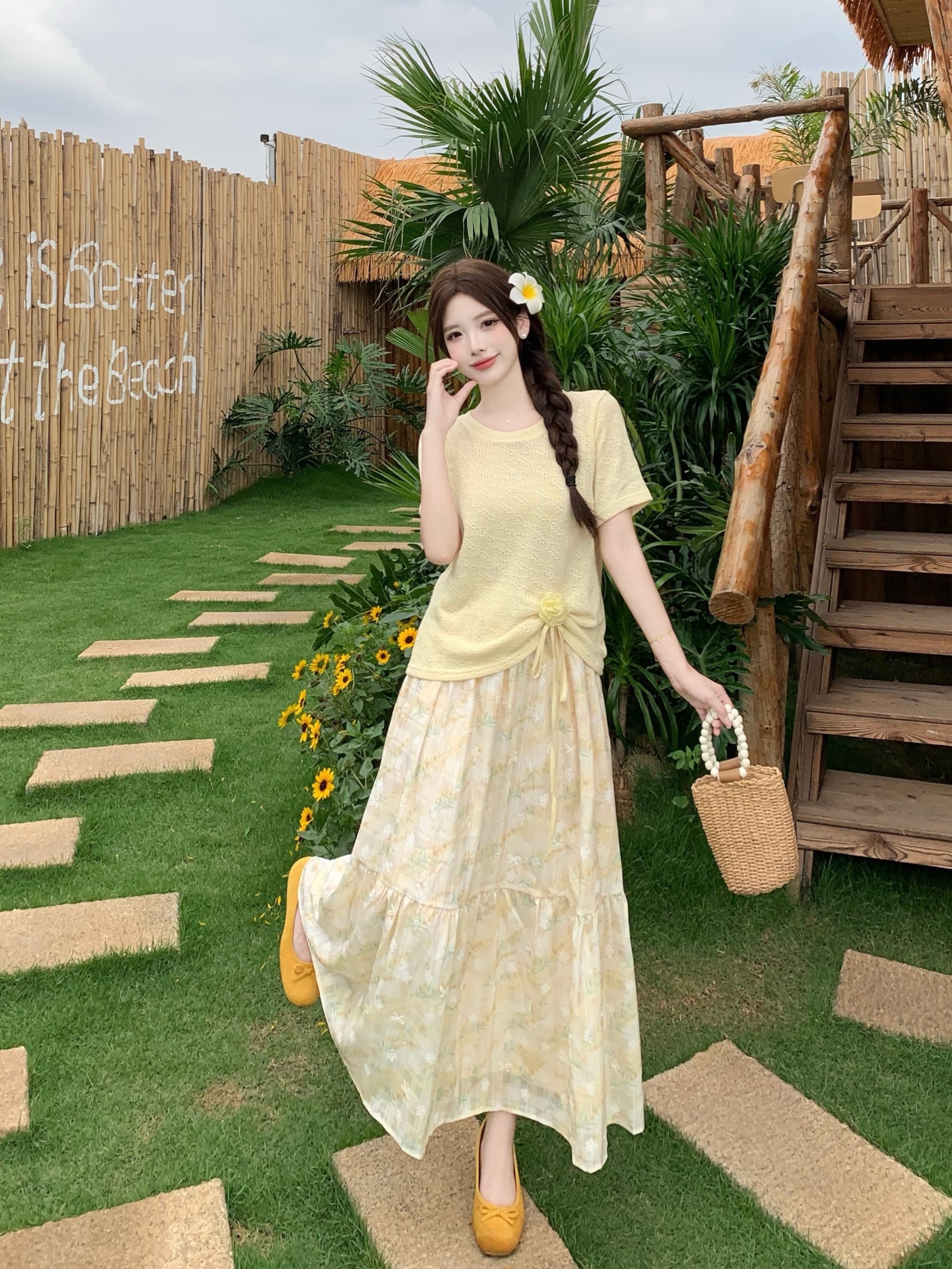 실사 여름 새로운 한 부서 디자인 센스 부드러운 바람 반팔 맨위 꽃무늬 반신 스커트 빅 사이즈 투피스 슈트 상세 이미지 8