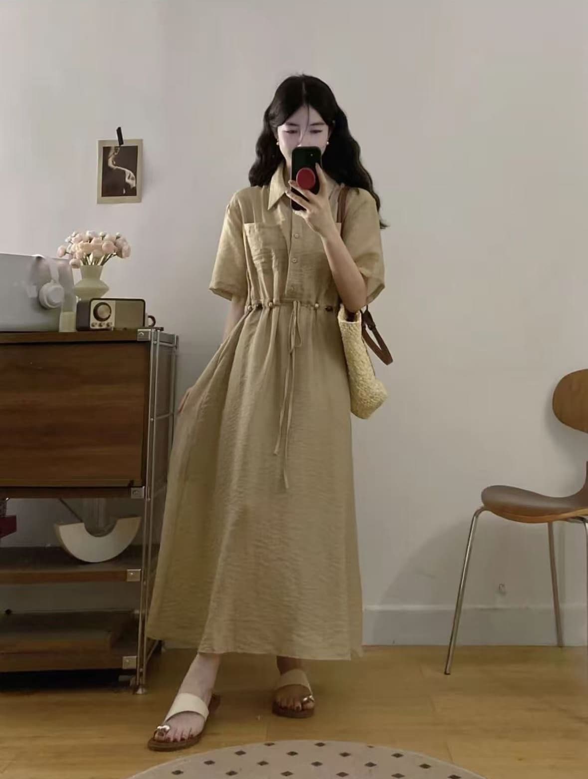 빅 사이즈 여성 의류 디자인 센스 패션 품격 미니멀리즘 허리 수축 다용도 캐주얼 지방 mm 드레스 상세 이미지 5