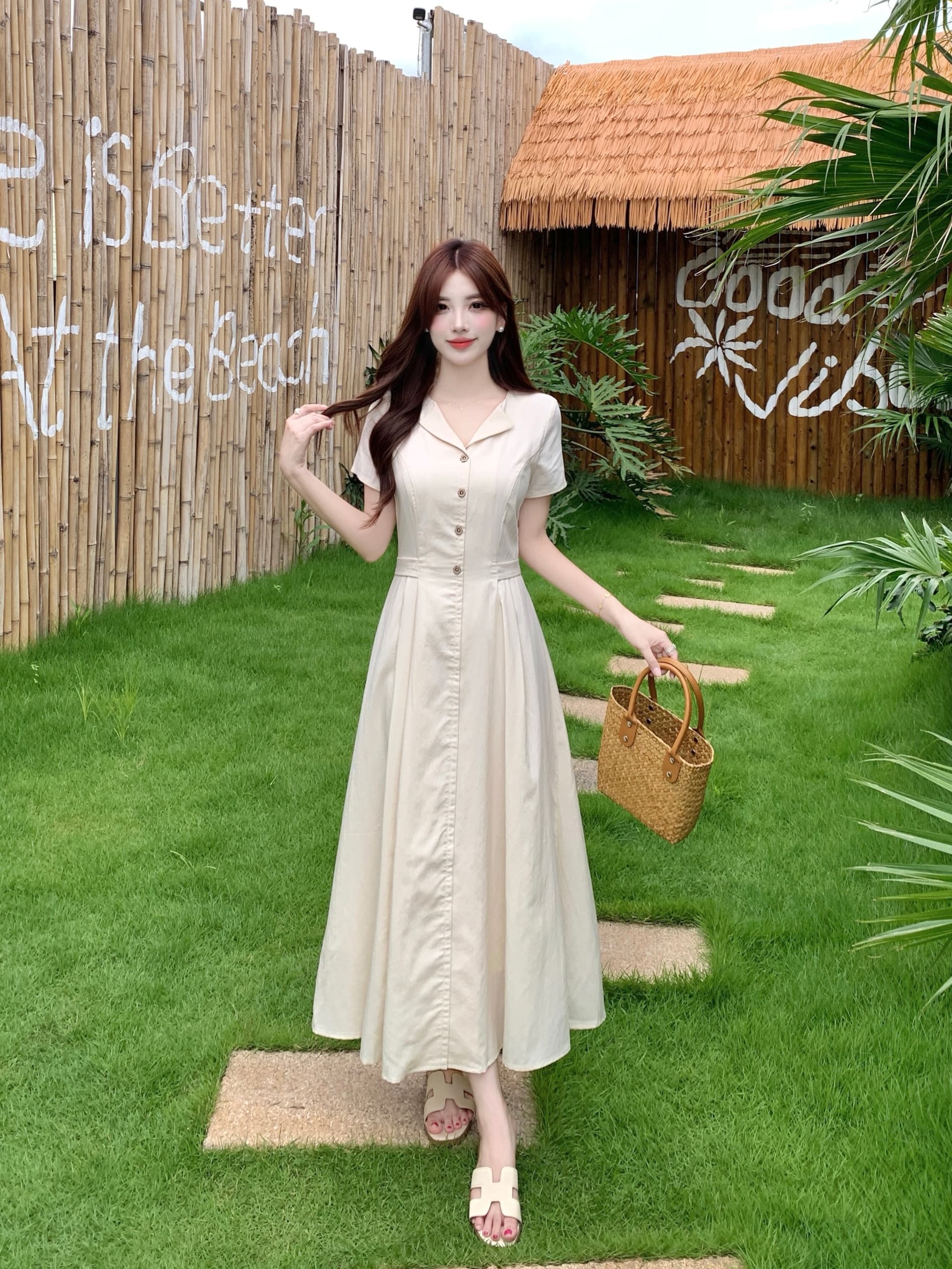 실사 2026 여름 외국 가스 프랑스식 품격 작은 V넥 고급 센스 허리 수축 슬림해 보이는 빅 사이즈 드레스 상세 이미지 2